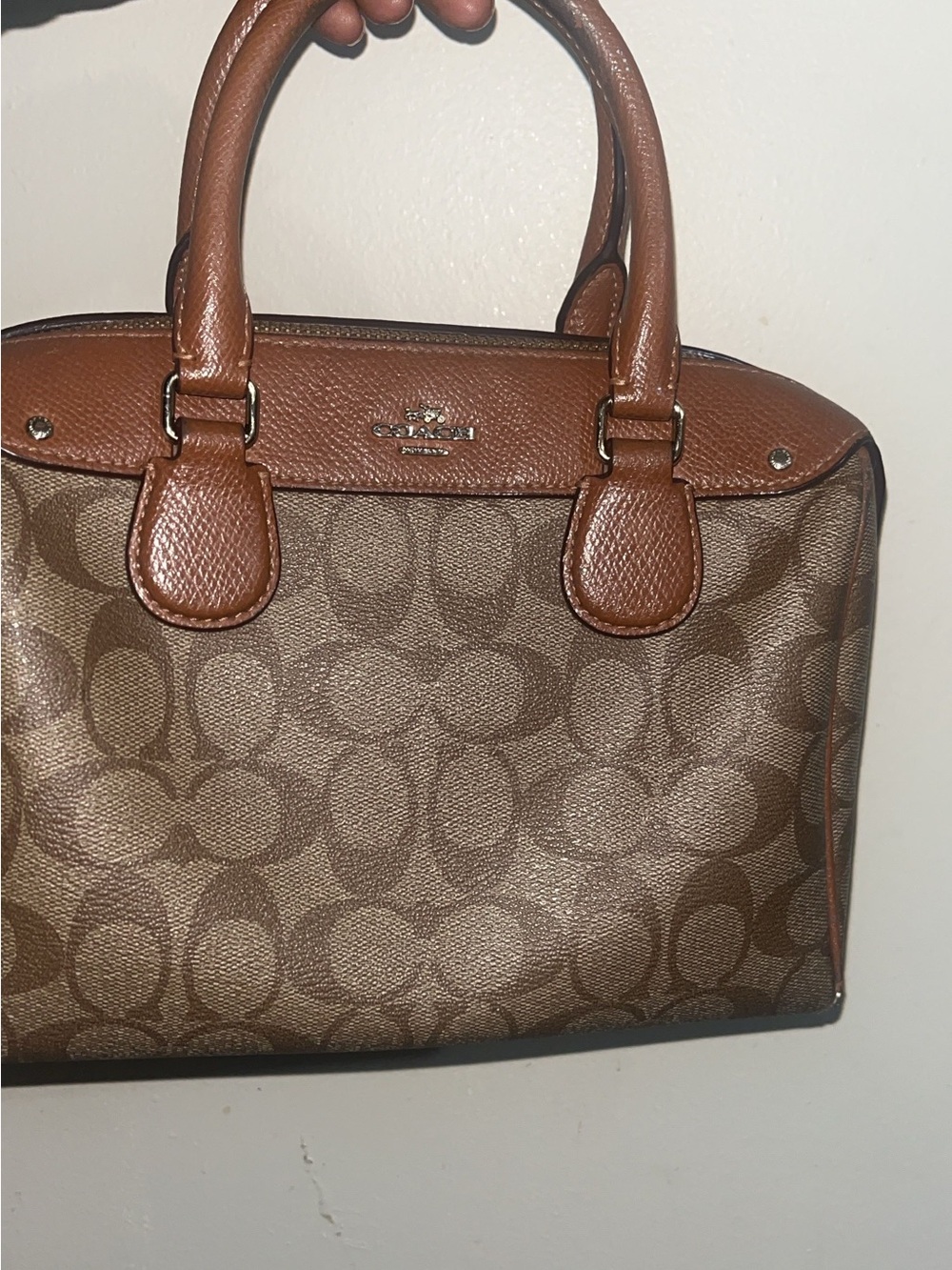 Coach Brown Signature Satchel with Leather Trim